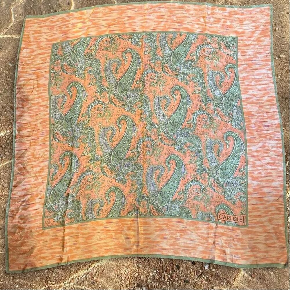 Carlisle Designer Peach and Green Pure Silk Chiffon Scarf